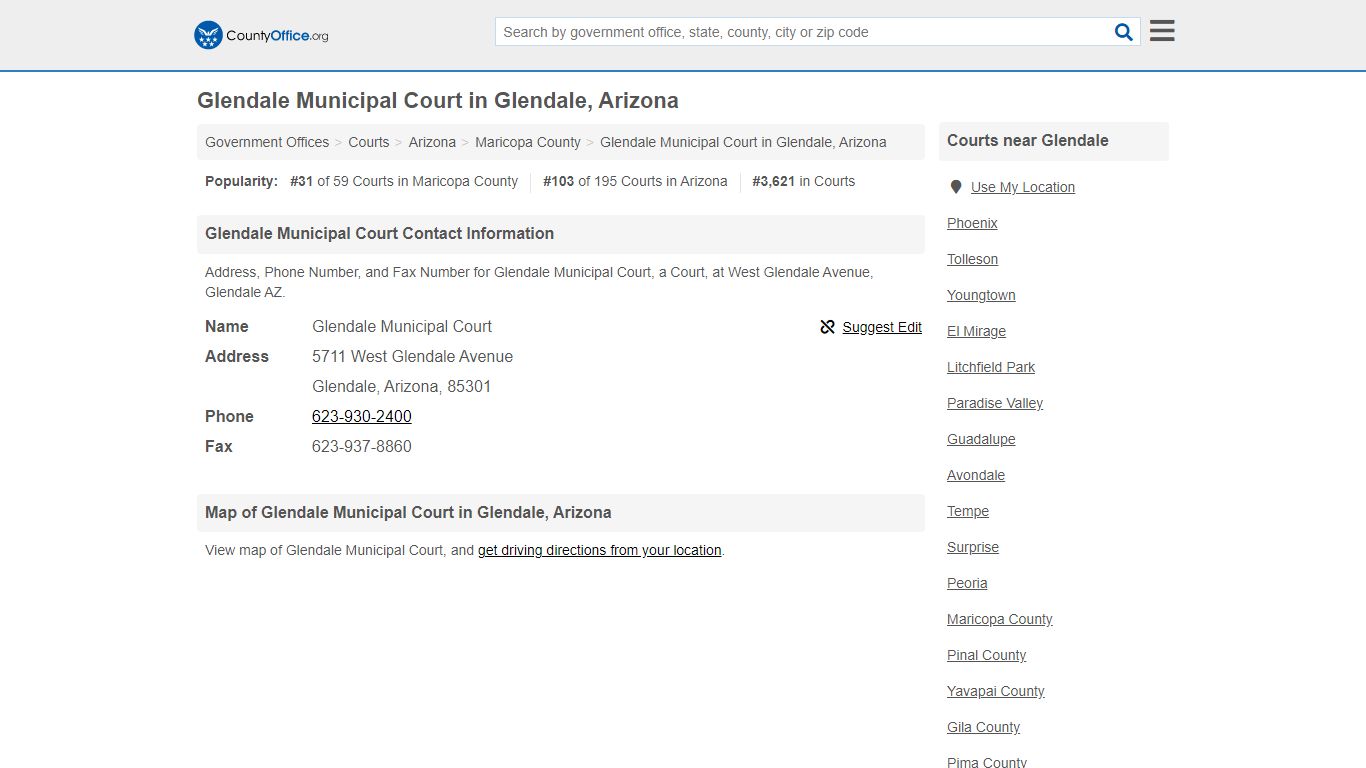 Glendale Municipal Court - Glendale, AZ (Address, Phone, and Fax)